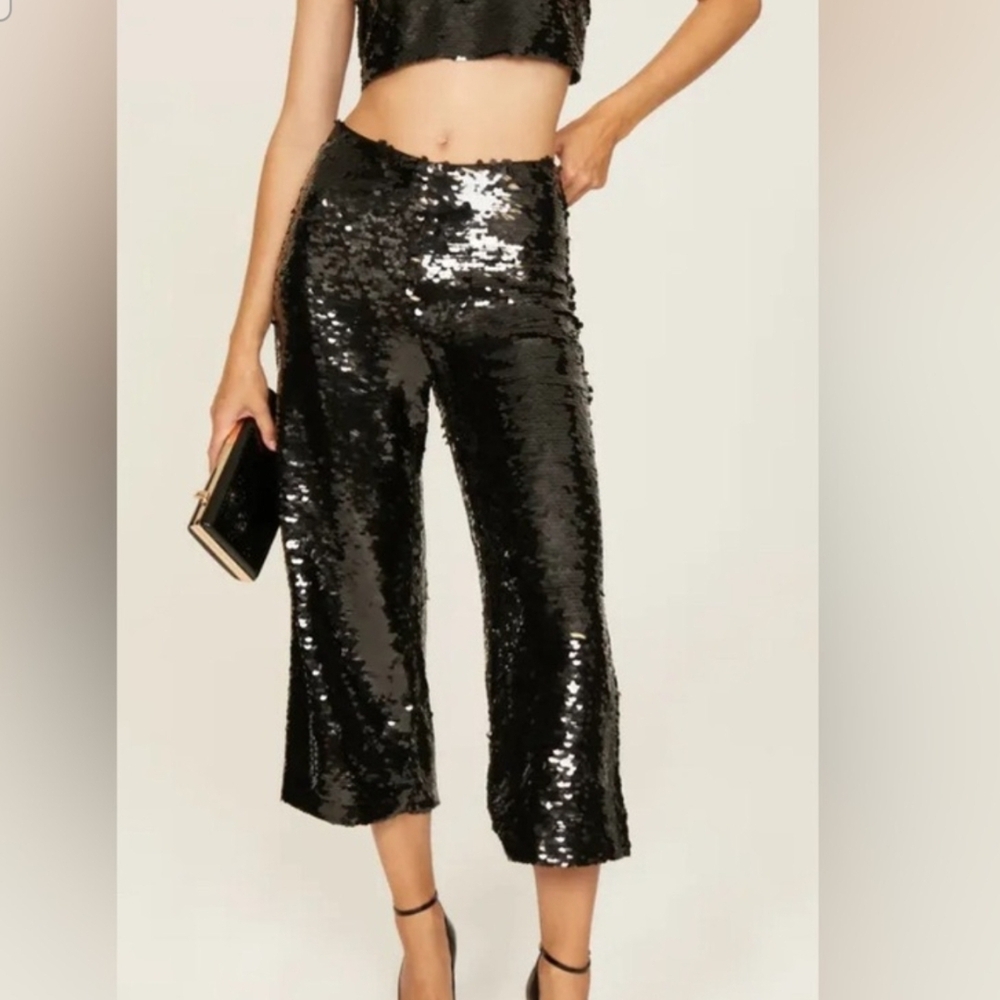 House of Harlow 1960 Black Sequin Cropped Pants